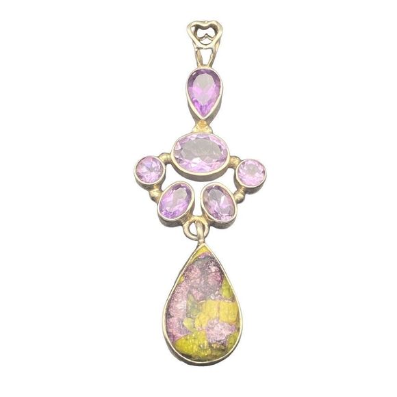 Amethyst Atlantisite Pendant with sterling silver 925 with multiple gems and dro - Picture 5 of 9